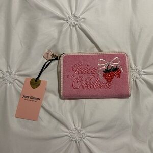Juicy Couture velour strawberry print zip around wallet
